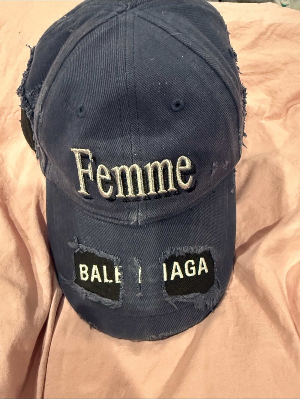 Balenciaga Distressed Femme Navy Baseball Cap